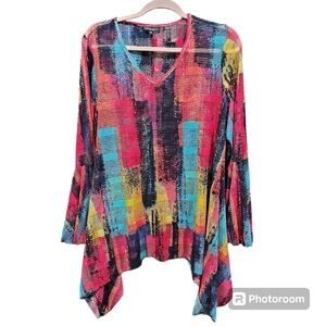 Dor Dor Couture Asymmetric Tunic Bell Sleeves Mesh Top Size XL Long